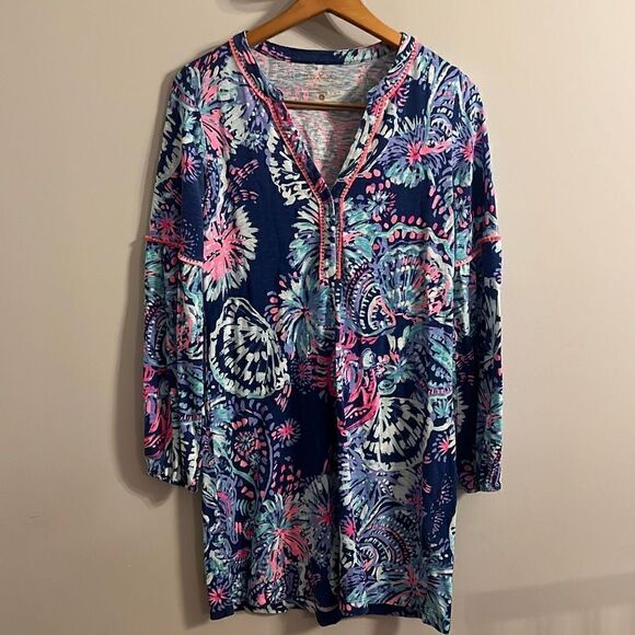 Lilly Pulitzer Joy Dress Deep Indigo Gypsea Girl Pink Blue Tassels Women’s S - Picture 10 of 14